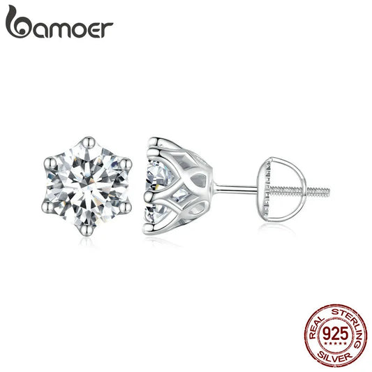 M.O.I BAMOER Stud Earrings with D Color Brilliant Round Moissanite Diamond